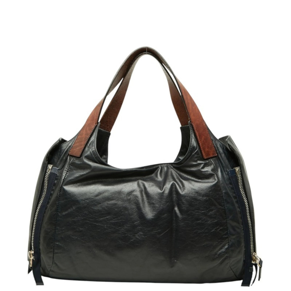 Celine Tote Bag Shoulder Side Zip Dark Navy Leather Women's CELINE